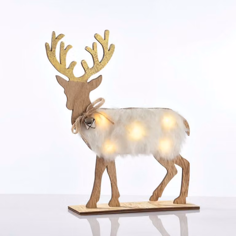 ACA Lighting decorazione in legno con cervo bianco, 5 MINI LED a batteria (2xAA), WW, IP20, 26X5X25cm X06511212