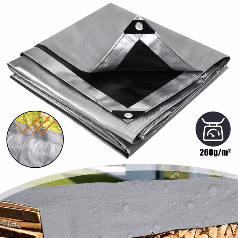 Telo di copertura grande - Telo in HDPE - Impermeabile - 260 g/m² - Occhielli rinforzati - Protezione UV - Ideale per campeggio, giardino e cantieri