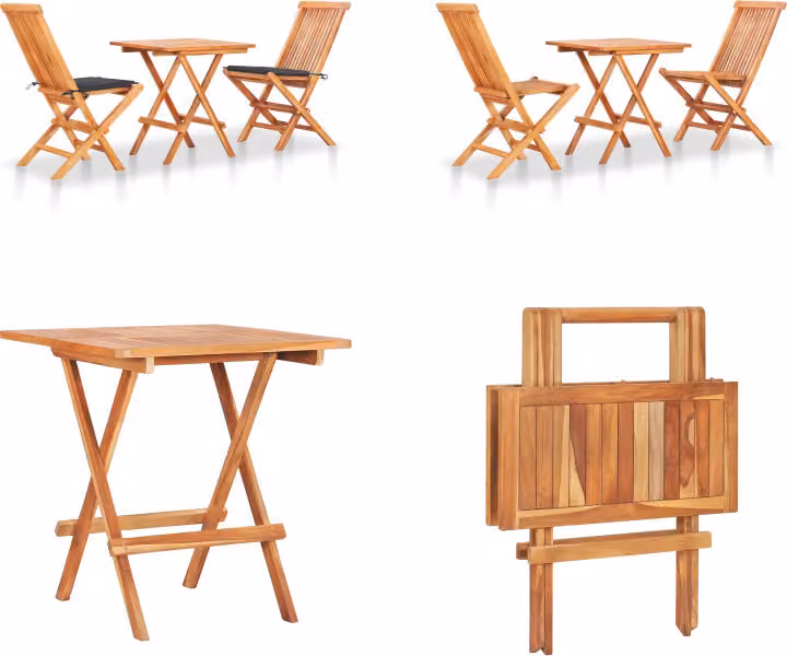 vidaXL 3 pezzi. Set da bistrot con cuscini antracite Legno massiccio Teak - Set da bistrot - Set da bistrot - Set da bistrot in legno - Set da bistrot in legno