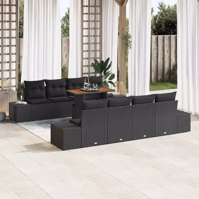 Set Divano da Giardino 9 pz Nero polyrattan 3349939
