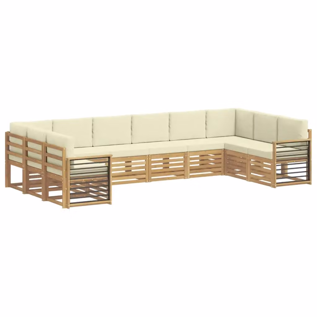 Set di divani da esterno vidaXL in legno di acacia con cuscini bianchi e beige – 2