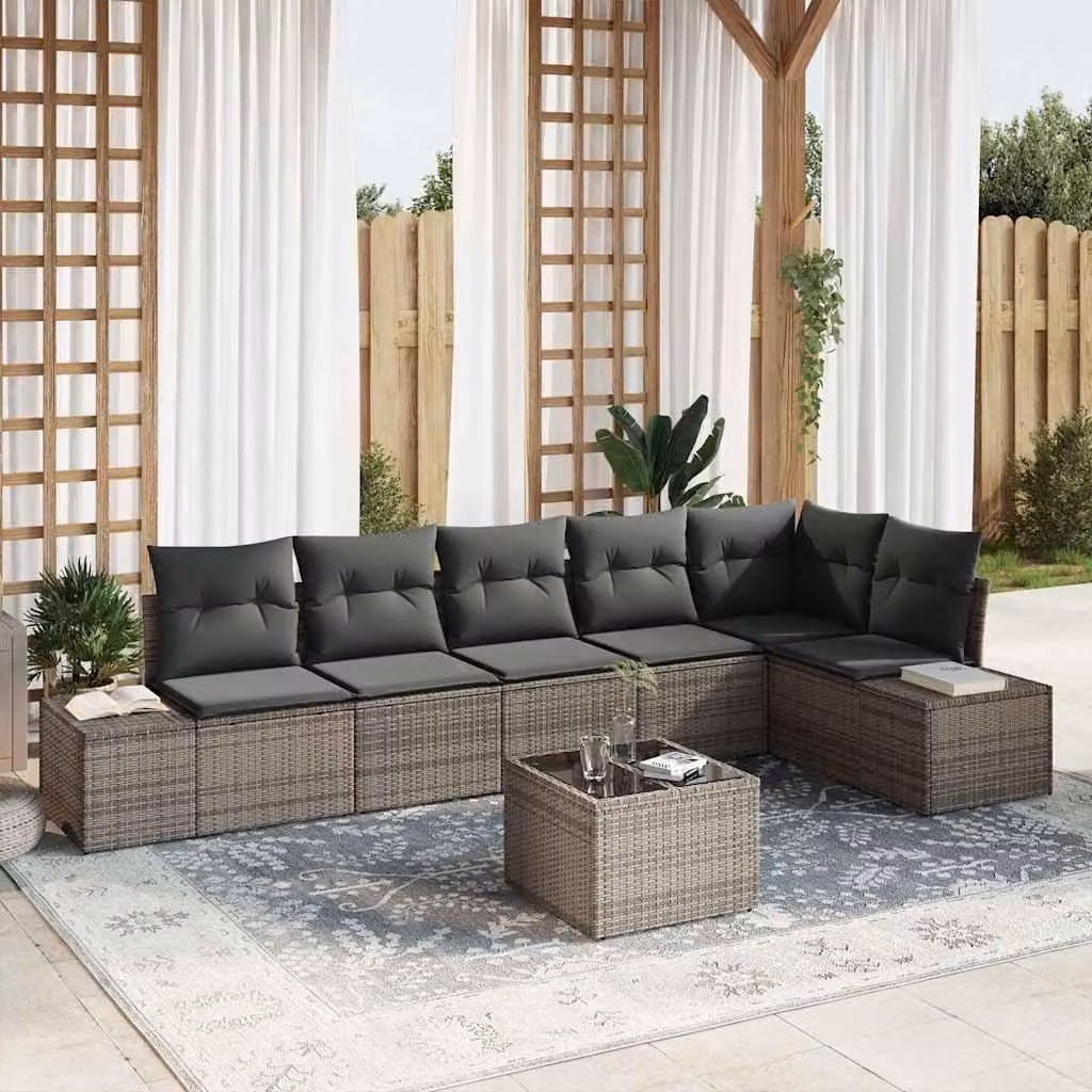 Maison Exclusive - Set divani da giardino con contenitore Grigio chiaro Polyrattan