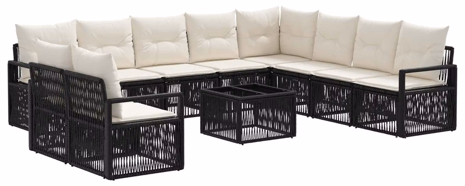 Set Divano da Giardino 11 pcs Nero polyrattan