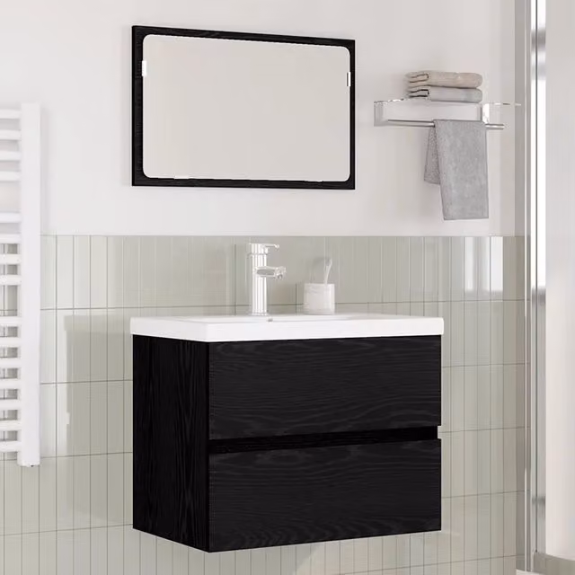 Set di mobili per il bagno moderno vidaXL in legno nero opaco, 3 pezzi, L: 61 cm, P: 39 cm, H: 45 cm