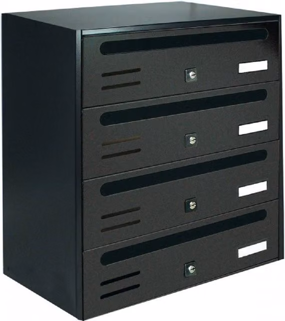 Cassetta Postale Orizzontale per Condominio a 4 Posti in Alluminio Grigio o Nero L/P/H: 43,0 x 38,5 x 25,0 cm