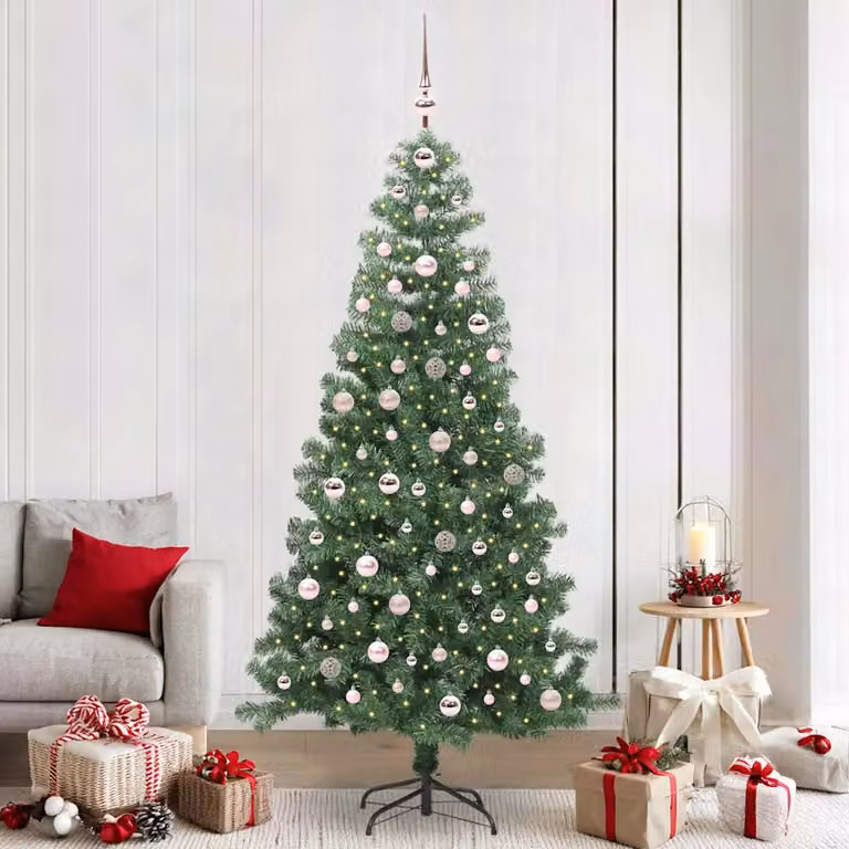 Albero di Natale moderno vidaXL verde in PVC con luci LED bianco caldo, Altezza: 240 cm