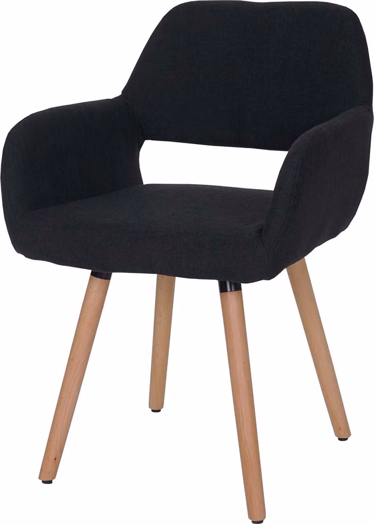 Sedia da sala da pranzo HWC-A50 II, sedia da cucina, design retrò anni '50 ~ tessuto, nero-grigio, gambe chiare