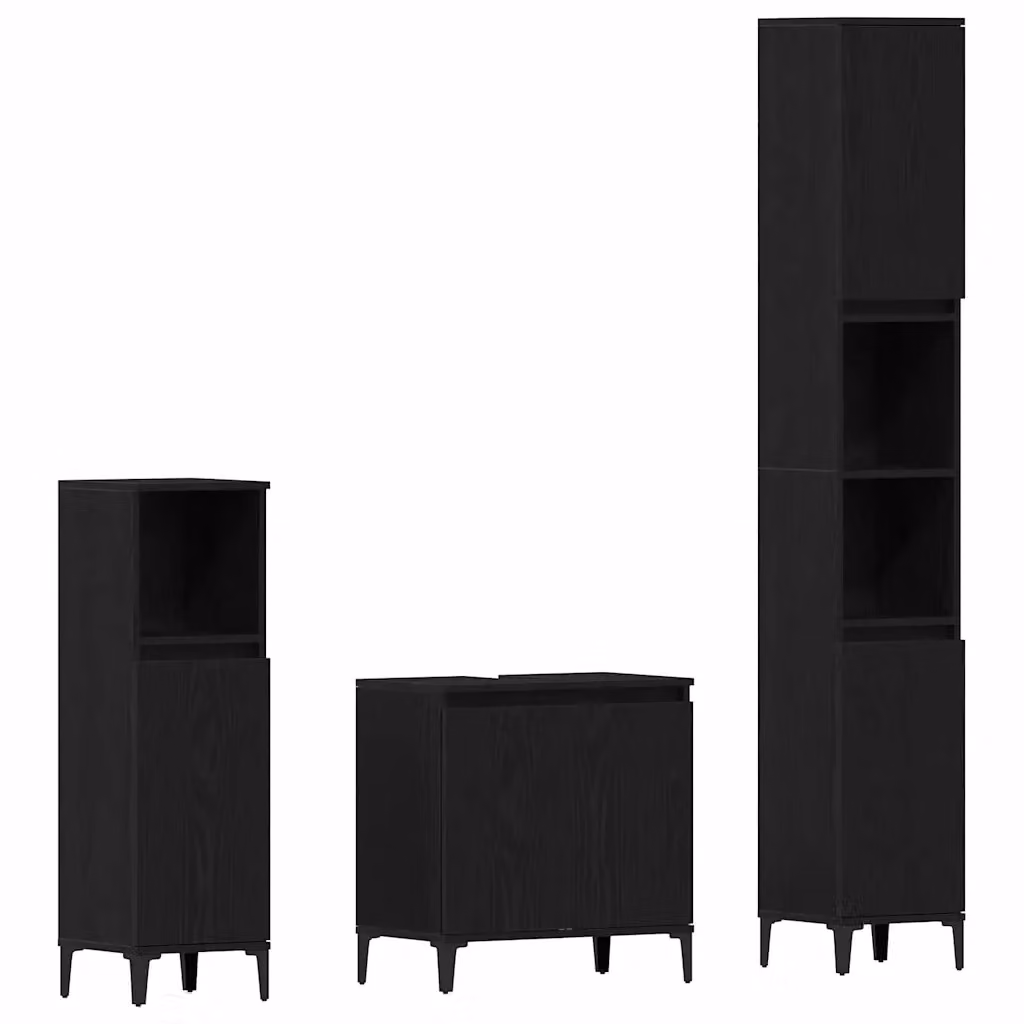 Set di mobili per il bagno moderno vidaXL composto da mobile lavabo, mobile laterale e colonna alta in nero opaco L/P/H: 80 x 33 x 180 cm – 2