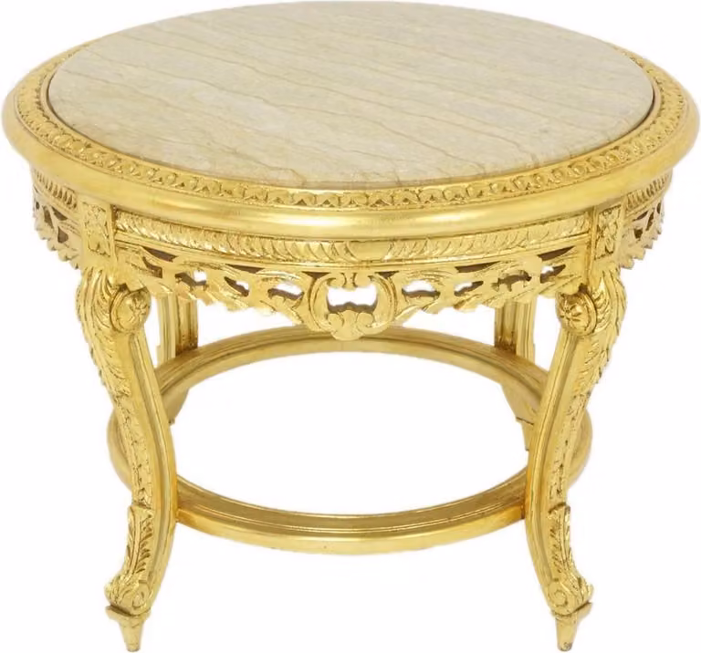 Casa Padrino Tavolino barocco con piano in marmo oro/crema Ø 70 x H. 45 cm - Tavolino rotondo da salotto in stile antico - Mobili da salotto barocchi