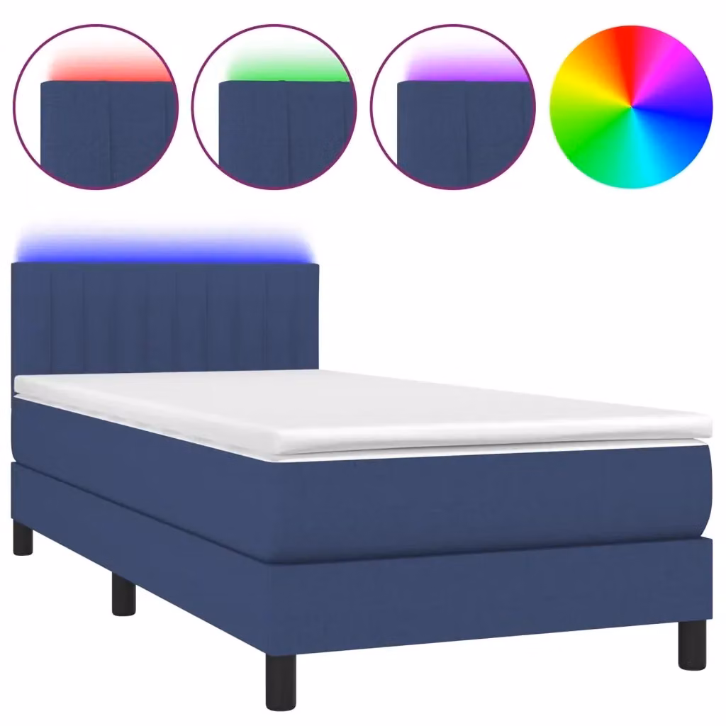 Letto a Molle con Materasso vidaXL in Tessuto con LED Blu e Porte USB, L/P: 90 x 200 cm – 2