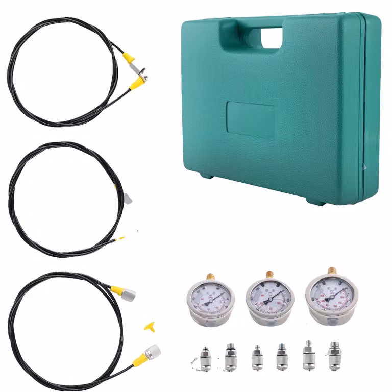 Kit per collaudo idraulico, struttura in acciaio resistente, dimensioni 15 x 10 x 3 pollici, compatibile con la maggior parte dei sistemi idraulici, intervallo di pressione da 0 a 3000 PSI, tubi di prova da 6 piedi