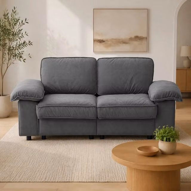 Divano moderno Mivray in tessuto grigio con coperture rimovibili e cuscini coordinati per il tuo soggiorno