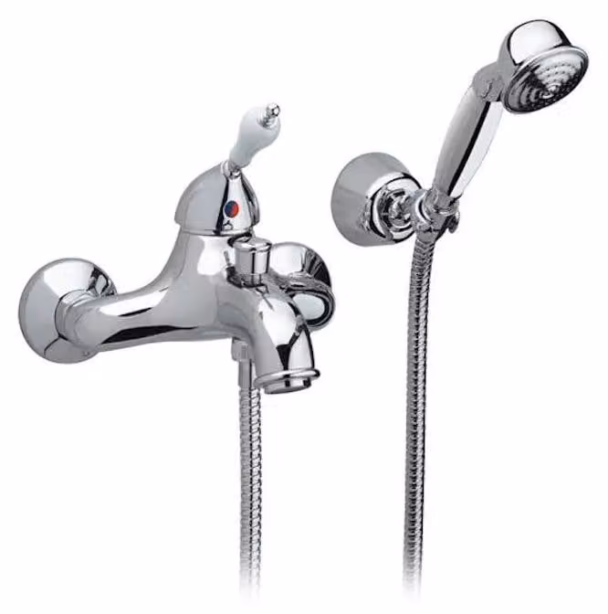 Rubinetteria per vasca da bagno con doccetta, cromata, stile retrò