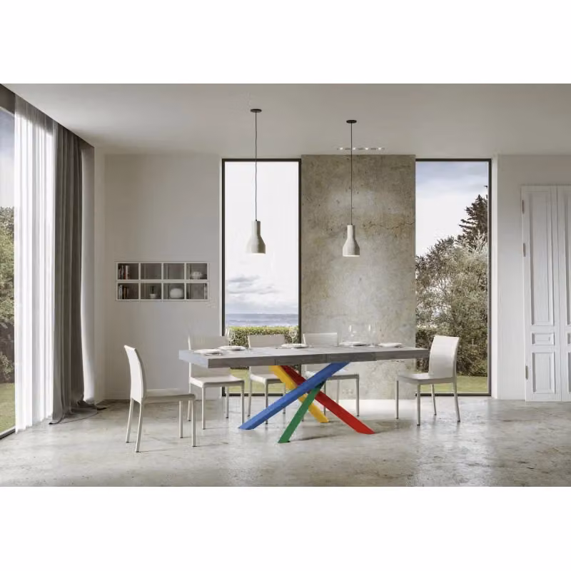 Tavolo allungabile Volantis Premium ITAMOBY con telaio a X in metallo, finitura Cemento, Colore Multicolore Grigio, L: 120/380 cm, P: 90 cm – 2