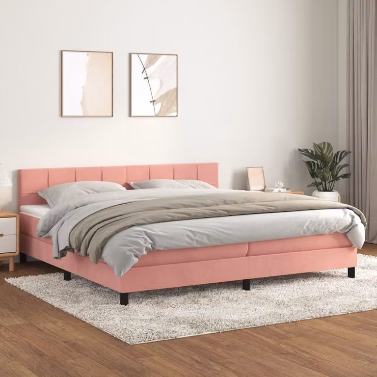The Living Store Letto a molle con materasso Rosa 200x200 cm Velluto