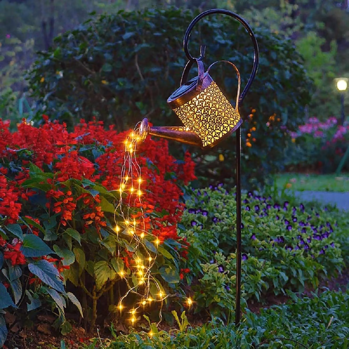 Annaffiatoio solare con 60 LED bianco caldo, grado di protezione IP65, decorazione per il giardino