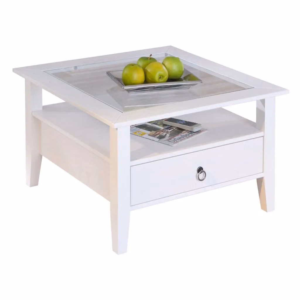 Tavolino da salotto DMORA Tiglieto con un cassetto, bianco, L/P/H: 75 x 75 x 45 cm – 2