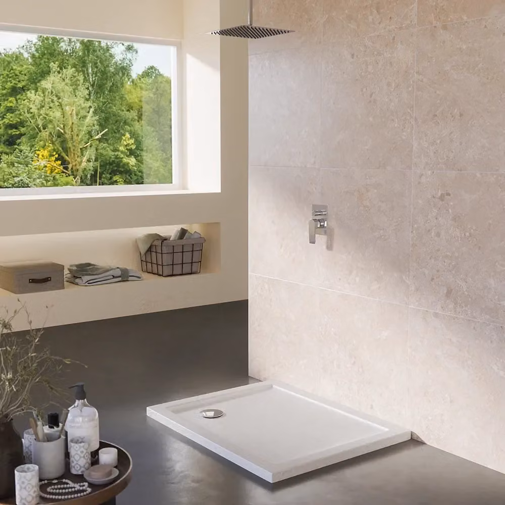 Piatto doccia rettangolare Parama in acrilico effetto pietra bianco antiscivolo L: 120 cm, P: 70 cm