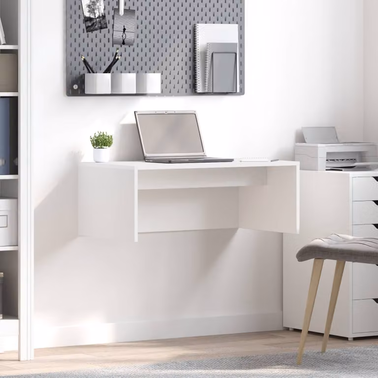 Scrivania a parete sospesa vidaXL in legno MDF bianco opaco L 80 x P 45 x H 30 cm