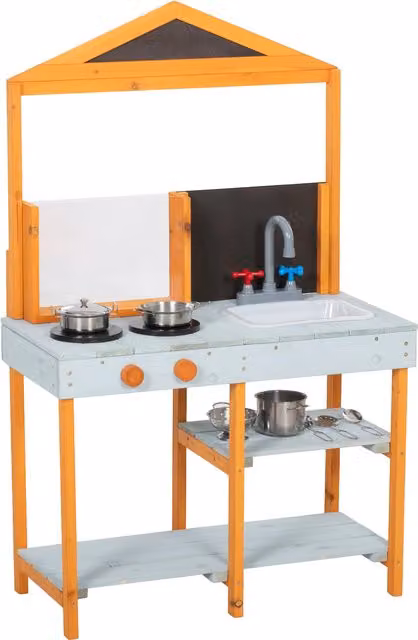 Cucina da gioco in legno per bambini AIYAPLAY con piano cottura e lavello removibile, Celeste