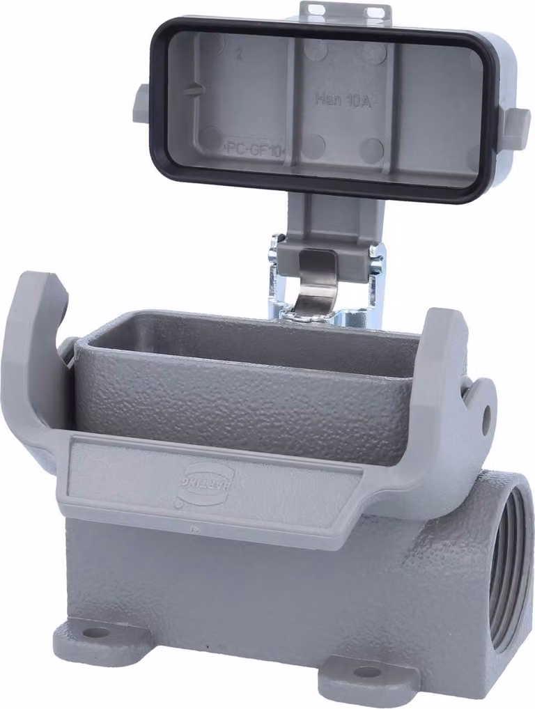 HARTING Han 10A Base bassa, 1xPG21 uscita cavo laterale, con 1 staffa longitudinale con cappuccio protettivo in plastica - 1