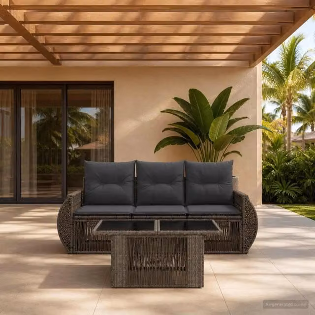Set Divano da Giardino 4 pz Grigio e Grigio Scuro polyrattan 3436892