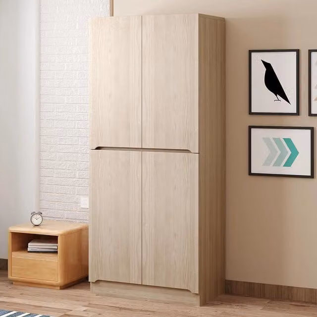 Armadio 2 ante 70x40x170 cm - Xylo - con piccolo ripiano, colore legno naturale