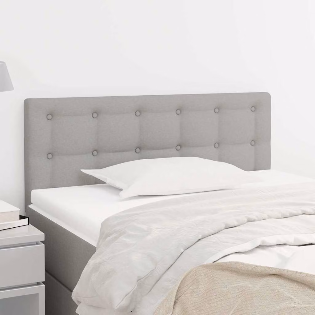 Testiera per letto vidaXL in tessuto grigio chiaro con struttura in legno, L: 90 cm, P: 5 cm, H: 78-88 cm