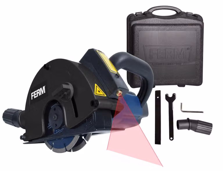 FERM WSM1009 - Fresatrice per intagli e scanalature, 1700W - 2 dischi diamantati da 125mm - Tecnologia laser