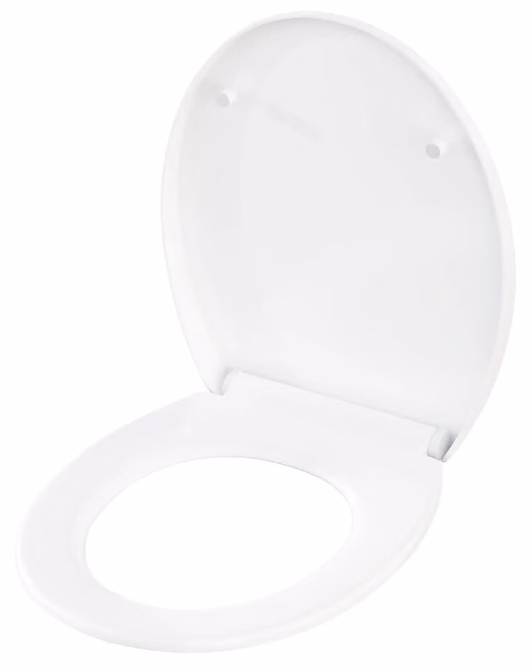 Copertura per WC antibatterica - Sedile a forma di "O" - Completamente coperto - Plastica PP - Chiusura ammortizzata - Sistema di fissaggio rapido - Resistente fino a 150 kg - Bianco