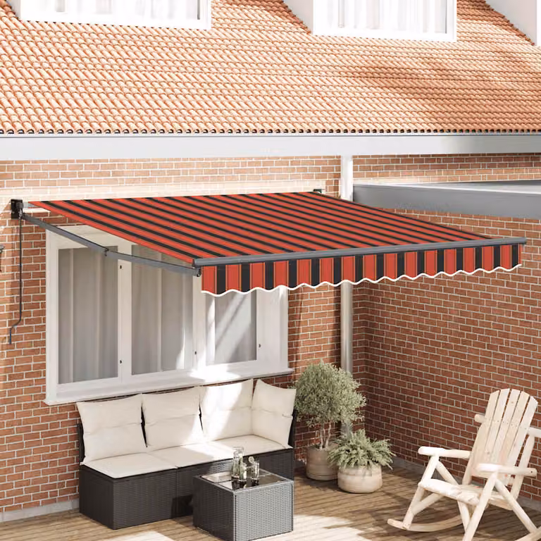 Tenda retrattile vidaXL con bracci pieghevoli in alluminio e tessuto in poliestere, colore arancione e marrone, L: 350 cm, P: 250 cm