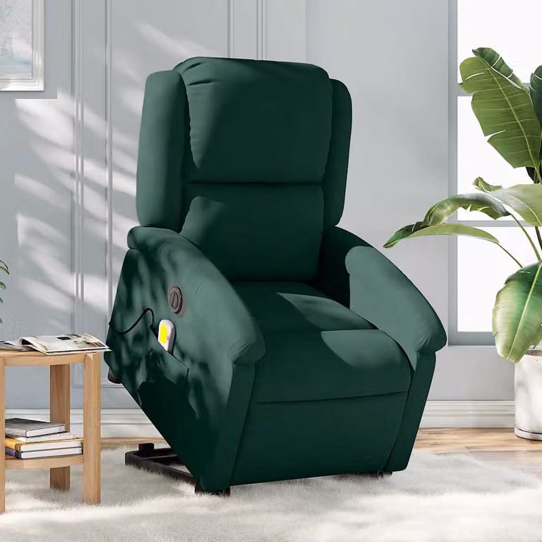 vidaXL Poltrona Alzapersona Elettrica con Massaggio in Velluto Verde