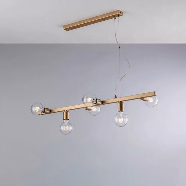 Lampadario Sospeso Contemporaneo Fabian Bonetti Illumina in Metallo Oro con 6 Luci E27 e Vetro Trasparente
