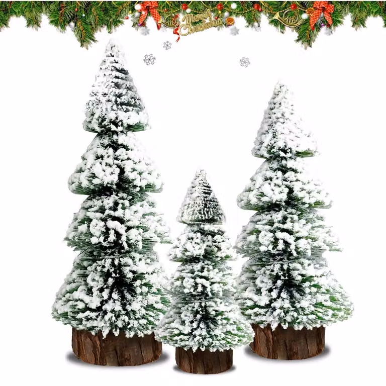 Set di mini alberi di Natale, 3 pezzi, effetto neve, altezza 15/20/25 cm, alberi di Natale artificiali