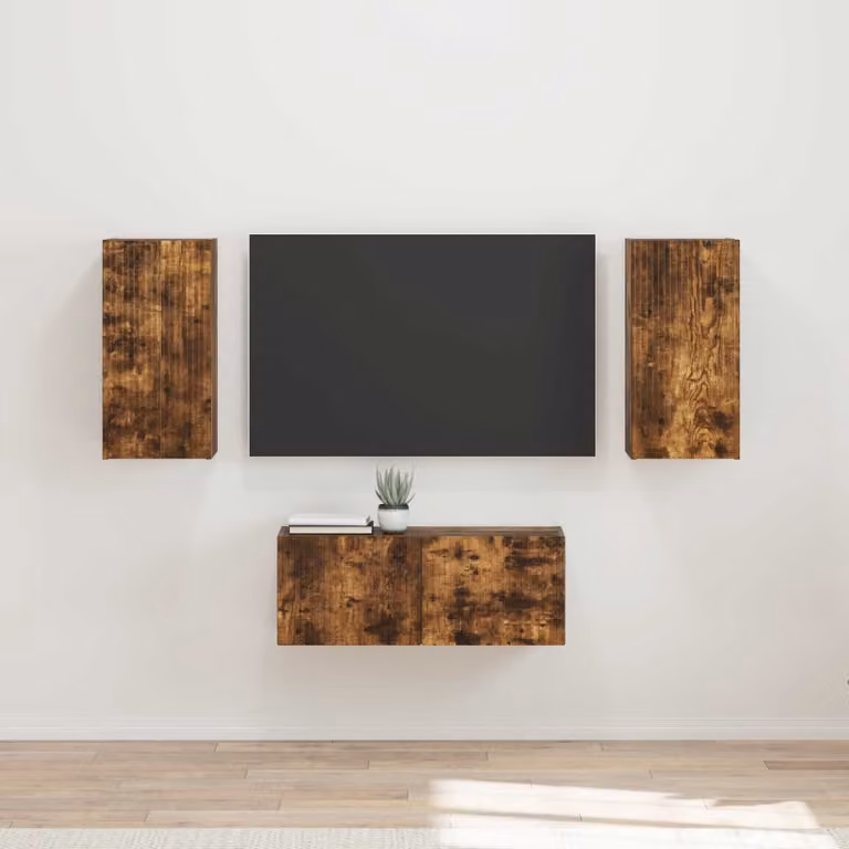 Set mobile TV moderno vidaXL in 6 pezzi color rovere fumo marrone in legno ingegnerizzato e MDF