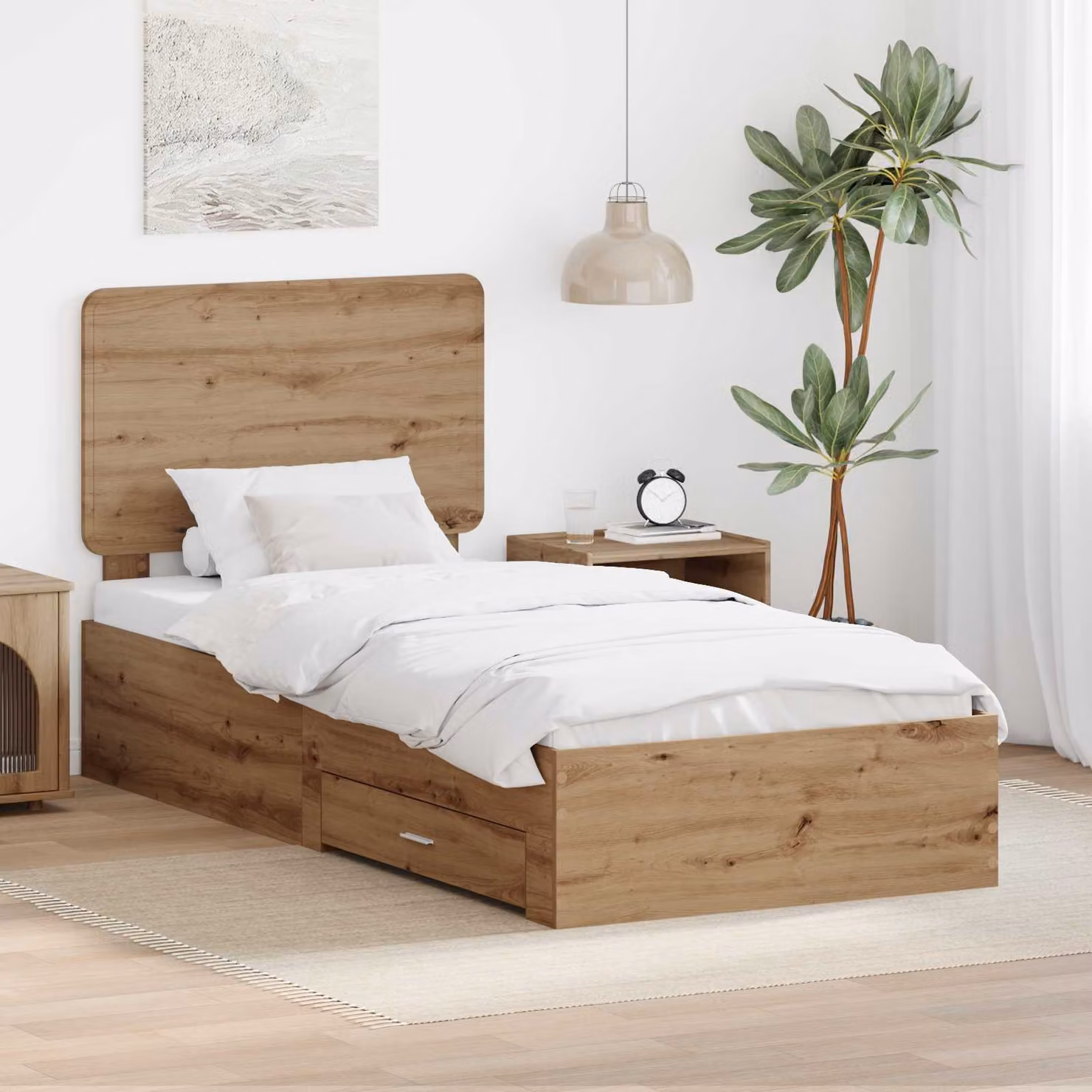 Struttura del letto con cassetto vidaXL in legno color rovere marrone L/P/H: 200 x 90 x 93 cm