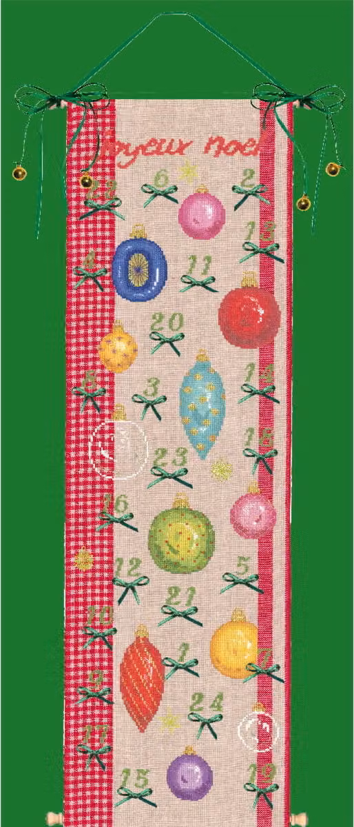 Set da ricamo a punto croce Le Bonheur des Dames "Calendario dell'Avvento - Decorazioni natalizie", 20x68cm