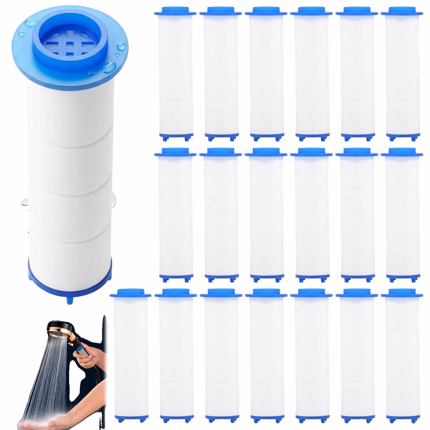 Cartucce filtranti per doccia, confezione da 20 pezzi, installazione semplice, colore bianco