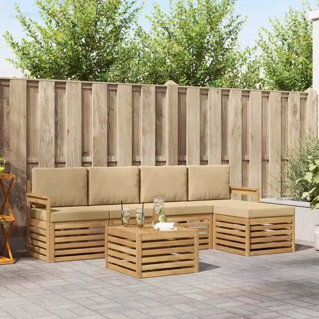 Set di divani da esterno 6 pz Bianco e Beige Poliestere 3391703