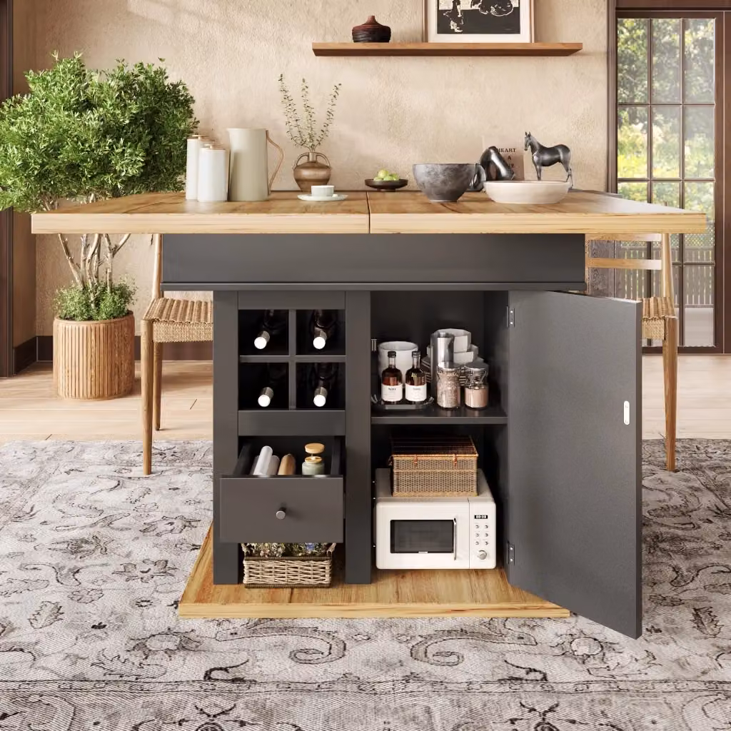 Tavolo allungabile moderno REDOM in MDF e metallo, colore nero e marrone, L: 110-140 cm, P: 80 cm, H: 75 cm – 2