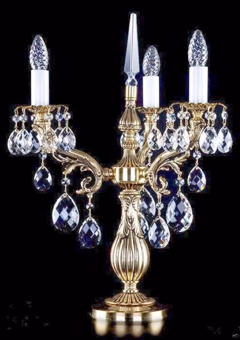 Casa Padrino lampada da tavolo barocca in cristallo oro Ø 43 x H. 60 cm - Magnifica lampada da tavolo in ottone con vetro di cristallo di Boemia - Lampade barocche in cristallo