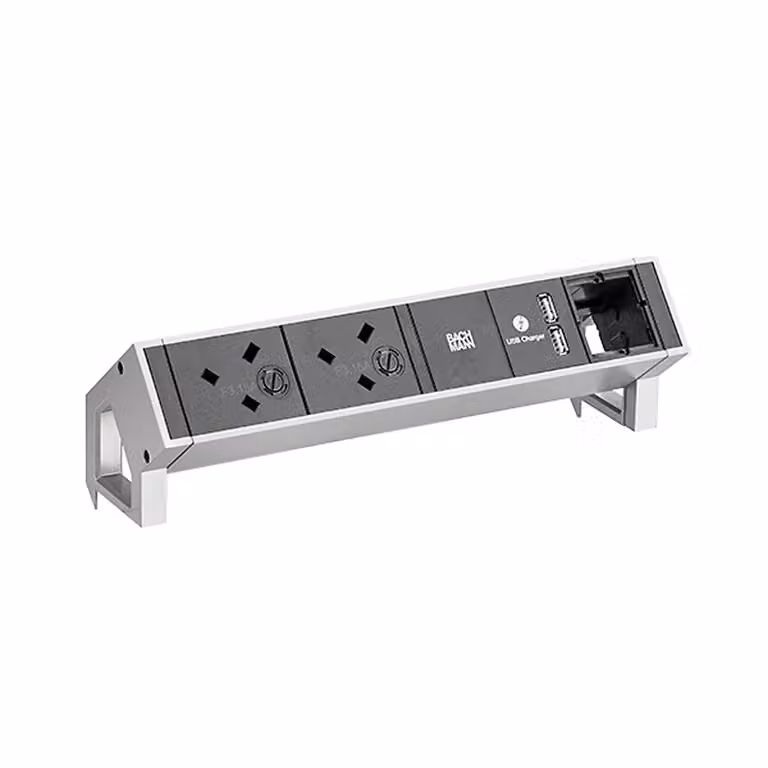 BACHMANN DESK2 2xUK 3,15A Caricatore USB, 1xCM Strom0,2m GST18 Inox Regno Unito