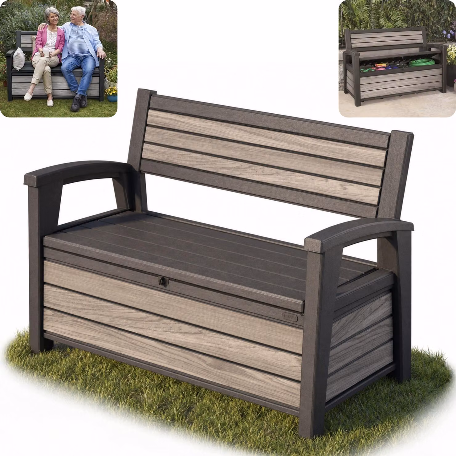 Panchina da giardino Keter Deco Bench 227L - 133x61x89 cm - grigio tempesta / grigio