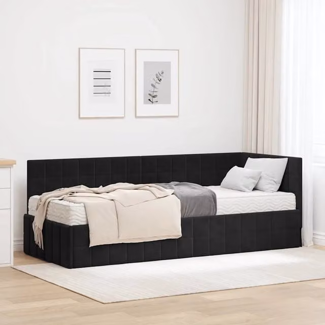Struttura Letto Angolare con Materasso 2 pz Nero 80 x 200 cm 3393923