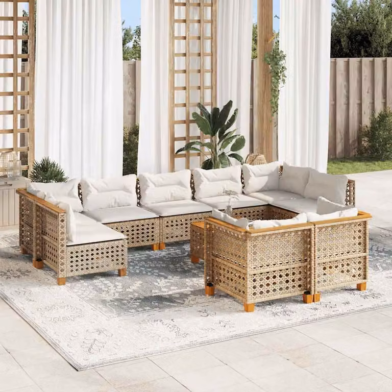 vidaXL Set Divano da Giardino 10 pz in Polyrattan con Cuscini Beige e Tavolino, Design Moderno a L per Terrazza e Giardino