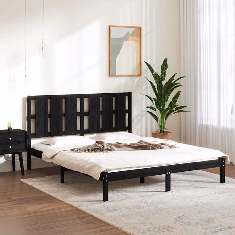 vidaXL Giroletto King Size in Legno Massello di Pino Nero L: 150 cm, P: 200 cm