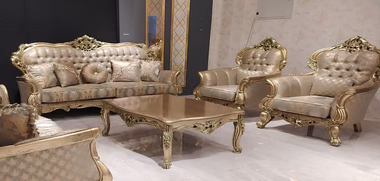 Luxus Garnitur Sofagarnitur 3+1+1 Sitzer Sofa Stoff Sofas Klassische Barock