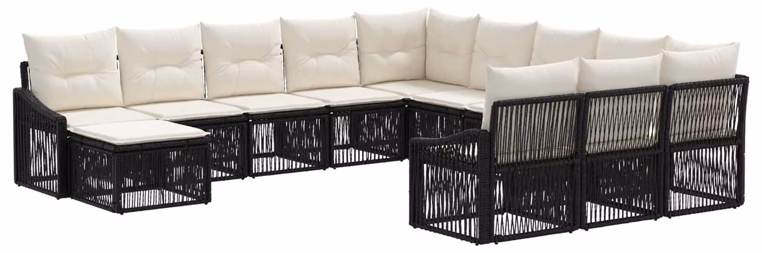 Set di divani da giardino, 12 pezzi, in rattan sintetico nero