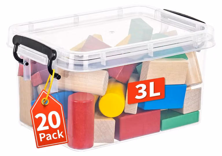 Contenitori di plastica, piccole scatole di stoccaggio con coperchio, semplici, impilabili