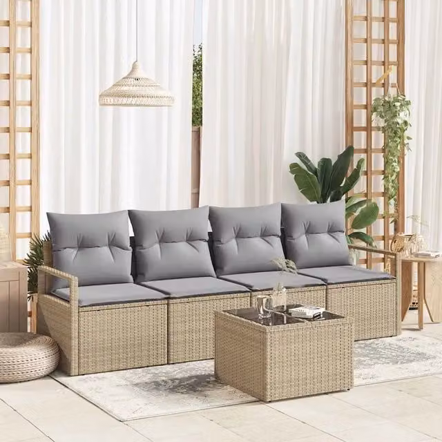 Set di divani 5 pz 4-Numero di posti Beige e grigio polyrattan 3346250